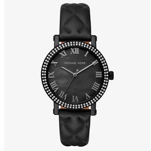 Michael Kors crystal black quilted leather watch